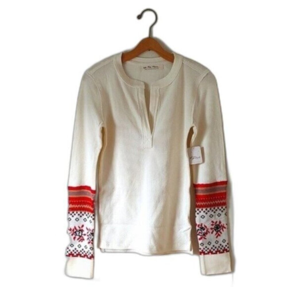 Free People Mikah Cream Layering Print Detailing Top / Shirt Size Small